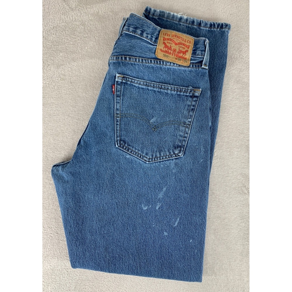 Levis 550 Jeans Men 36x34 Blue Relaxed Fit Tapered Leg Distressing Denim Pants‎